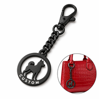 Pendentif de sac à main en alliage de zinc noir mat personnalisé avec silhouette 3D de chien Shiba Inu et chaîne, breloque de sac en métal