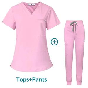 Uniformes de hospital con cuello en V con manga corta Flexibilidad elástica favorecedora femenina para enfermeras y médicos - Product Image 4