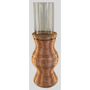 Porte-bougie vintage de qualité supérieure en fer, rotin et verre, artisanal - Product Image 1