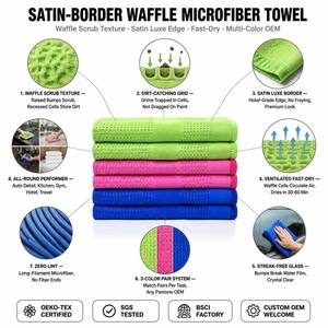 Serviette en <span class=keywords><strong>microfibre</strong></span> gaufrée 300 GSM 40x40cm, couleur unie, séchage rapide, absorbante, sans peluches, écologique, pour le detailing automobile, la cuisine et la maison - Product Image 2