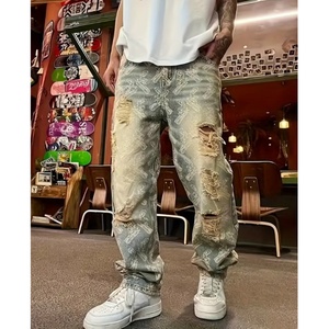 Jeans Rotos Desgastados con Estampado Moderno para Hombre, Tendencia 2025, Adecuados para la Cultura Hip-hop Urbana - Product Image 3