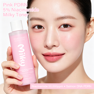 Tonique Lacté Éclaircissant et Hydratant Marque Blanche OEM, Unifie le Teint, Affine les Marques Post-Acné, Rose, PDRN 5% Niacinamide - Product Image 4