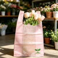 Sac de shopping en plastique semi-transparent rose clair pour cadeaux, avec impression du logo de la plante verte, pour boîte cadeau de vacances
