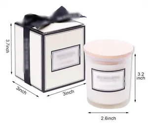 Hot selling frosted white glass candle jar with wooden lids with gift box