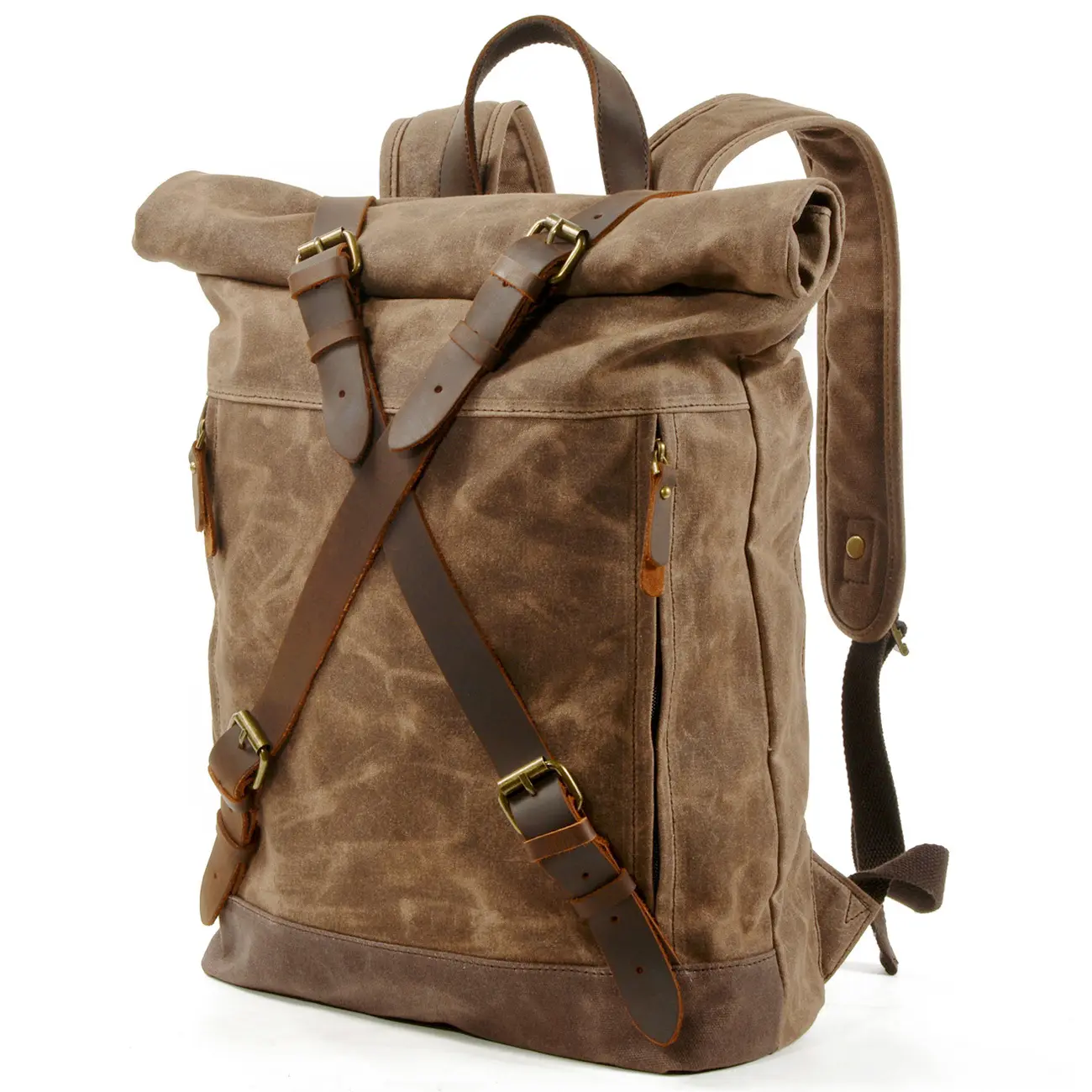 2022 Hot Sale weekly daily Vintage Waxed Canvas Genuine Leather Backpack For Men
