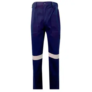 Navy Blue Men Workwear Cargo Pocket Construction 100% Cotton Reflective Safety Work Pants