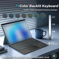 Clavier sans fil rechargeable JOMAA avec rétroéclairage RVB, pavé tactile et support en cuir, pavé tactile capacitif, clavier pour tablette