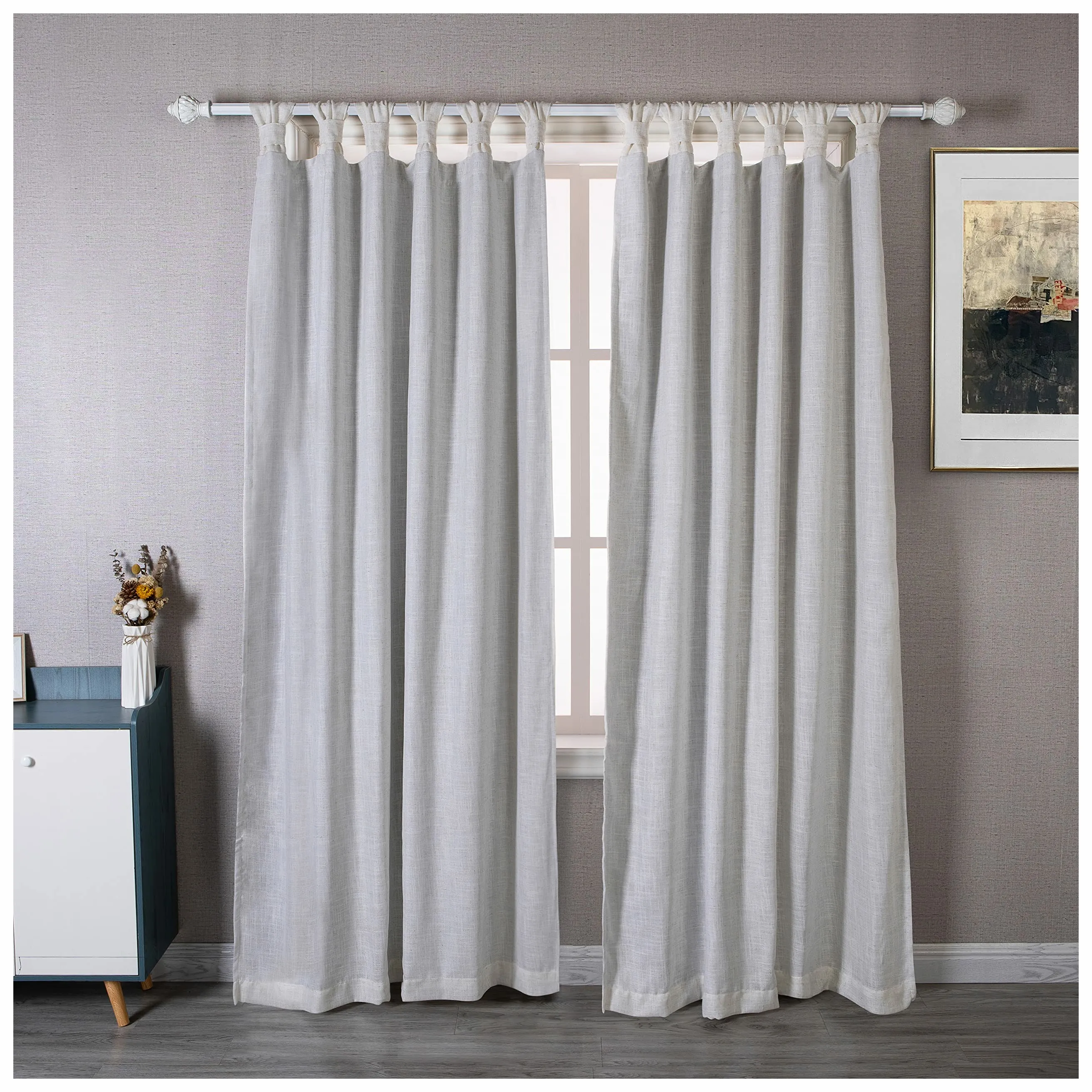 Ivory Linen Knots top Textured Lined Thermal Blackout Solid Farmhouse and Modern Rustic Curtains for Living Room Bedroom