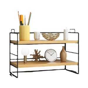 <b>Desktop</b> Storage Rack 3 Tier Wood Metal Office Organizer Multipurpose Standing Type Rectangle Shape Small Bookshelf - Product Image 1