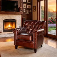 Fauteuil Chesterfield en cuir vintage capitonné, canapé simple avec accoudoirs roulés, chaise d'appoint pour salon, hôtel, café, club, mobilier de maison