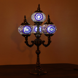 Lampe de table marocaine en verre coloré <span class=keywords><strong>Marrakech</strong></span> 4 Globes, lampe de table ottomane turque en mosaïque - Product Image 2
