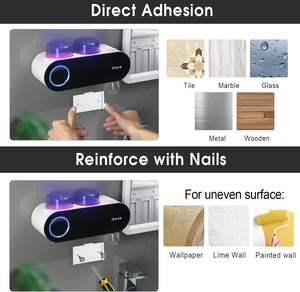 2 copos <span class=keywords><strong>Plastic</strong></span> <span class=keywords><strong>Toothbrush</strong></span> Titular Dispensador Automático Toothpaste Wall Mount UV <span class=keywords><strong>Toothbrush</strong></span> Sanitizer <span class=keywords><strong>Holder</strong></span> Acessórios Do Banheiro - Product Image 3