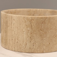 Boîte de rangement ronde en marbre travertin naturel Stonekocc, style nordique minimaliste, organisateur décoratif
