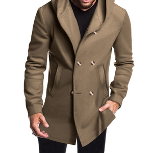 Nouveau Trench-coat <span class=keywords><strong>Homme</strong></span> Printemps Style Européen et Américain, Mi-long, Croisé, Col Montant, Coupe Slim, avec <span class=keywords><strong>Capuche</strong></span>, Couleur Unie Décontractée - Product Image 5