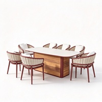 Ensemble de salon de jardin de luxe en aluminium et rotin moderne avec table à manger et foyer extérieur