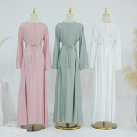 Col Rond Avec Fermeture Éclair Manchette Lâche Fabricant En Gros Dubaï Traditionnel Modeste Lin Abaya Mélange De Coton Femmes Vêtements Islamiques