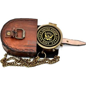 Brass Portable Nautical Pocket <b>Compass</b> with Leather Case Vintage <b>Engraved</b> Navigation Tool for Hiking Outdoor Use - Product Image 6