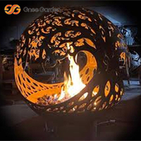 Brasero sphérique d'extérieur autoportant en acier Corten thermolaqué, certifié CE, chauffé au bois, fait main, pour jardin et terrasse