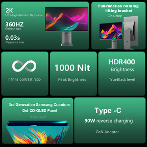 จอแสดงผล QD-OLED 27นิ้ว2K 360Hz OLED จอเล่นเกม Type-C 90W ระบบชาร์จแบบย้อนกลับจอเกม eSports <span class=keywords><strong>PC</strong></span> - Product Image 2