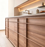 Meubles de cuisine modulaires haut de gamme sur mesure sans poignées, en placage de bois, pour toute la maison, style moderne et luxueux
