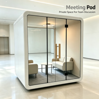 Cabine de réunion moderne, cabine de bureau insonorisée mobile, cabine acoustique, éclairage LED en aluminium pour la maison, l'hôtel, l'hôpital, l'école, le salon