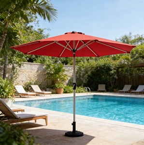 Parasol de terrasse commercial moderne pliable et étanche 2,7 m avec structure en fer robuste thermolaquée, manivelle et aérations anti-vent pour café - Product Image 3