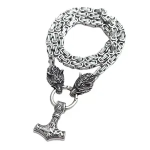 2025 nordico vichello gioielli <span class=keywords><strong>lupo</strong></span> testa collana per gli uomini in acciaio inox Chunky catena Thor martello <span class=keywords><strong>ciondolo</strong></span> collana - Product Image 2