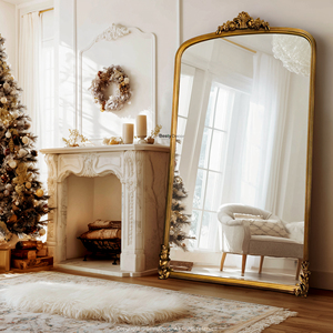 Specchio Decorativo su Misura per Casa, Grande Specchio Antico di Lusso, Specchio ad Arco Francese con Cornice in Legno per Arredamento e Trucco - Product Image 1