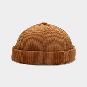 Wholesale Trendy Hat Winter Unisex PU Patch Hat Vintage <b>Cap</b> Corduroy Skull <b>Cap</b> with Custom logo <b>Brimless</b> Baseball <b>Cap</b> - Product Image 2
