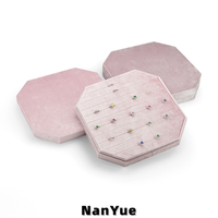 Nouveau plateau à bagues octogonal en velours, logo personnalisé, présentoir de bijouterie de luxe, plateau de présentation pour bagues et boucles d'oreilles, plateau à bijoux multi-usages