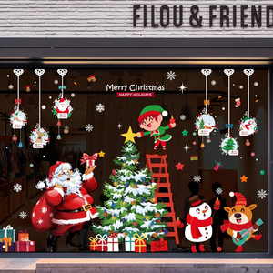 Vinilos Decorativos <span class=keywords><strong>para</strong></span> <span class=keywords><strong>Ventanas</strong></span> de Navidad y Año Nuevo, Adhesivos Estáticos Reutilizables de PVC Impermeables con Diseño de Copos de Nieve, Renos y Papá Noel - Product Image 4