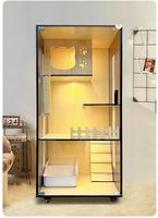 Villa de Luxe en Bois pour Chat – Cage et Maison à Deux/Trois Niveaux, Design Rectangulaire avec Motif Grain de Bois, Meuble pour Animaux de Compagnie