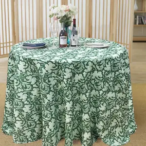 120-Inch Custom Floral Printed Polyester Tablecloth Linen Modern Style Round Design Embroidered Linen Tablecloth For Parties