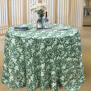 120-Inch Custom Floral Printed Polyester Tablecloth Linen Modern Style Round Design Embroidered Linen Tablecloth For Parties