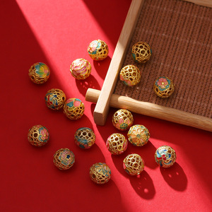 ลูกปัดเคลือบลายดอกไม้ 12 เดือน ขนาด 10 มม. ทรงกลม ชุบทองแดง สำหรับทำเครื่องประดับ DIY - Product Image 1