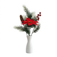 Rangkaian Bunga Poinsettia Buatan Tangan, Buah Berry Merah, Ranting Pinus, Vas Pohon, Dekorasi Liburan Natal
