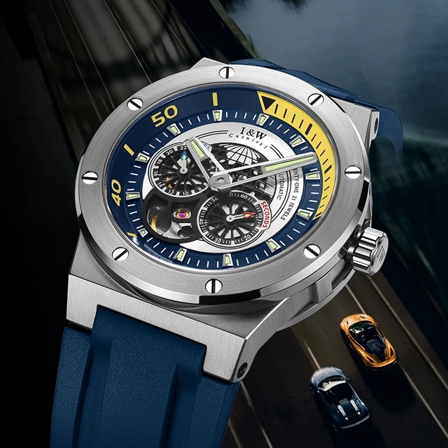 2022 New Skeleton Watch for Men Switzerland I&W Japan Movement Automatic Watch Sapphire HD Luminous 50m Waterproof Montre Homme