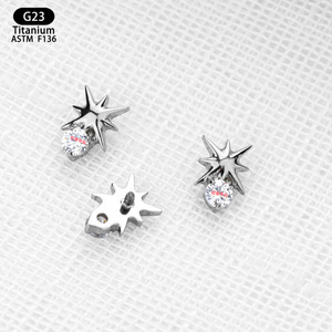<b>Titanium</b> Sea Urchin <b>Stud</b> Earrings 4.7mm G23 F136 Prong Set Zircon Ear Cartilage Jewelry - Product Image 3