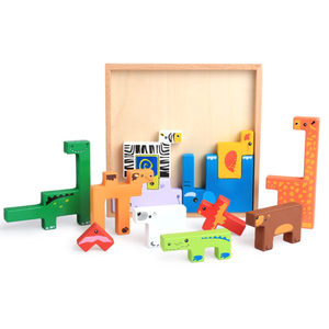 Gioco Educativo <span class=keywords><strong>in</strong></span> <span class=keywords><strong>Legno</strong></span> per Bambini, 13 Pezzi Animali <span class=keywords><strong>Blocchi</strong></span> Impilabili Bilanciati - Product Image 1
