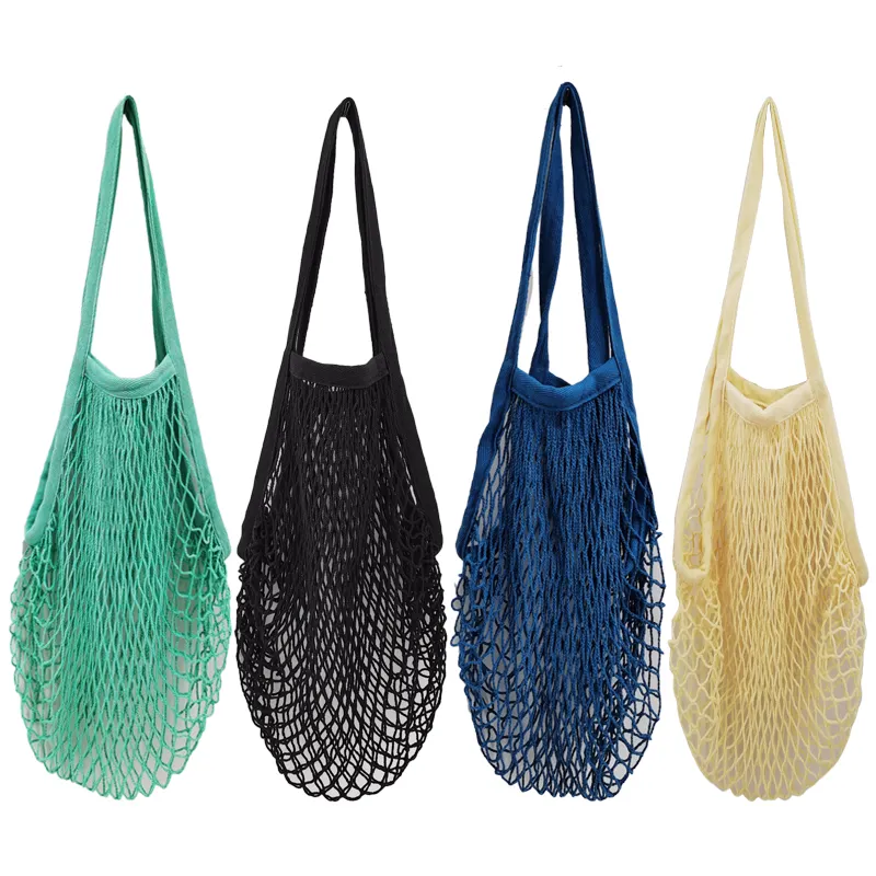 9 ألوان مختلفة الأسهم صديقة للبيئة قابل للغسل السوق قابلة لإعادة الاستخدام القطن شبكة حقيبة حمل حقيبة للخضراوات