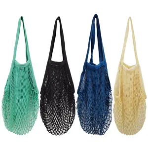 Cotton Net Bag 9 Different Stock Colors Eco Friendly Washable Market Reusable Cotton Mesh Bag Tote Bag For Vegetables