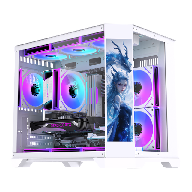 Lovingcool Mid Tower Gaming PC Case White PC Cabinet MATX Computer Towers Case PC Mini ITX Gamer Chassis With LCD Screen