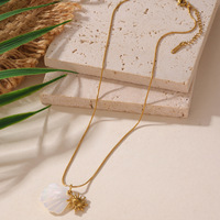 Collar de Acero Inoxidable para Mujer, Serie Océano, Caballito de Mar y Estrella de Mar, Chapado en Oro de 18K, Color Duradero