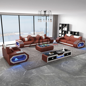 Modern Genuine Leather Square Italian Luxury Smart Sectional Sofa Set for Living Room and Apartment - Product Image 5