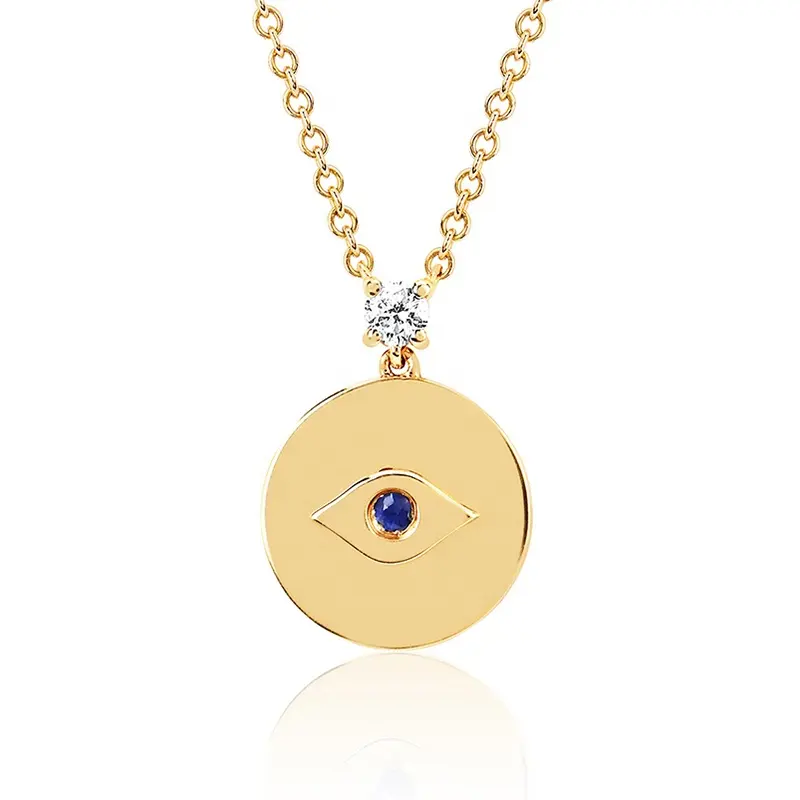 Gemnel 925 sterling silver 14k gold evil eye sapphire coin pendant necklace
