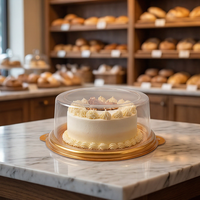 Conteneur à gâteau rond en plastique PET avec couvercle, base dorée, jetable, fourniture directe d'usine pour l'emballage alimentaire, idéal pour le pain et la pâtisserie
