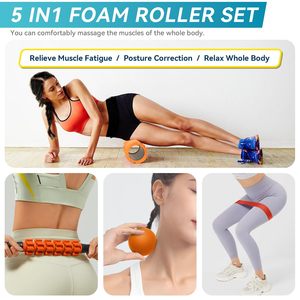 ZENJOY Ensemble de rouleaux en mousse 5 en 1 pour massage des tissus profonds, rouleau en mousse pour yoga, rouleau de massage, balle de massage, sangle d'étirement - Product Image 3