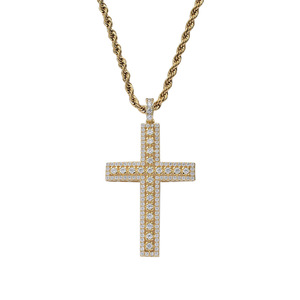 Single Row <b>Cross</b> Pendant | Hip Hop Jewelry Copper Inlaid Zircon Trendy Versatile, Trimmed <b>Cross</b> Necklace - Product Image 1