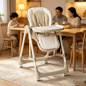 Seggiolone per Bambini con Rotazione a 360 Gradi °   Sedia a <span class=keywords><strong>Dondolo</strong></span> con Ruote Universali, Cuscino in Pelle, Seduta Allargata, Altezza Regolabile - Product Image 5