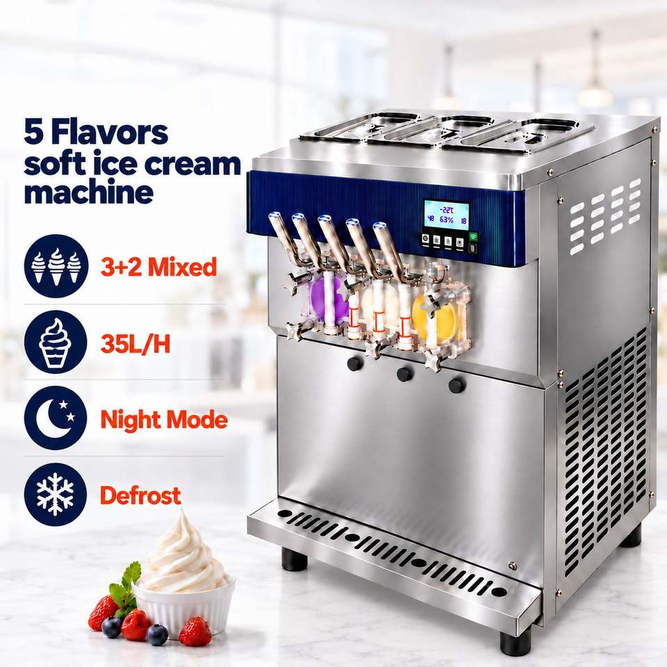 Commercial Ice Cream Maker 22-32L/H Automatic Soft Serve Ice Cream ...
